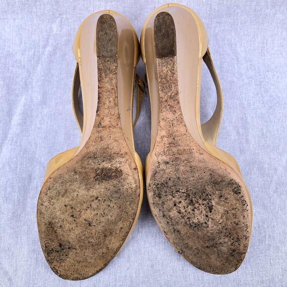 Jimmy Choo Shoes Tan Patent Leather T Strap Wedge Sandal Made in Italy Flawed 39 - Picture 7 of 14